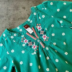 Green Floral and Embroidered Dress by Tea Collection